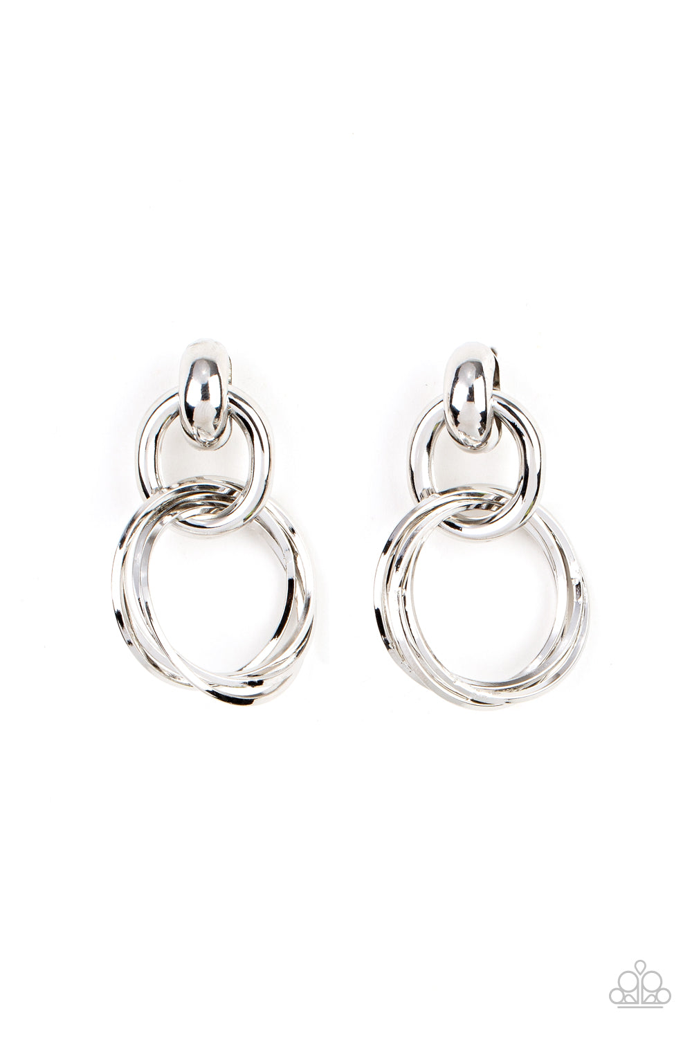 Dynamically Linked - Silver Post Back Earrings Paparazzi E0306