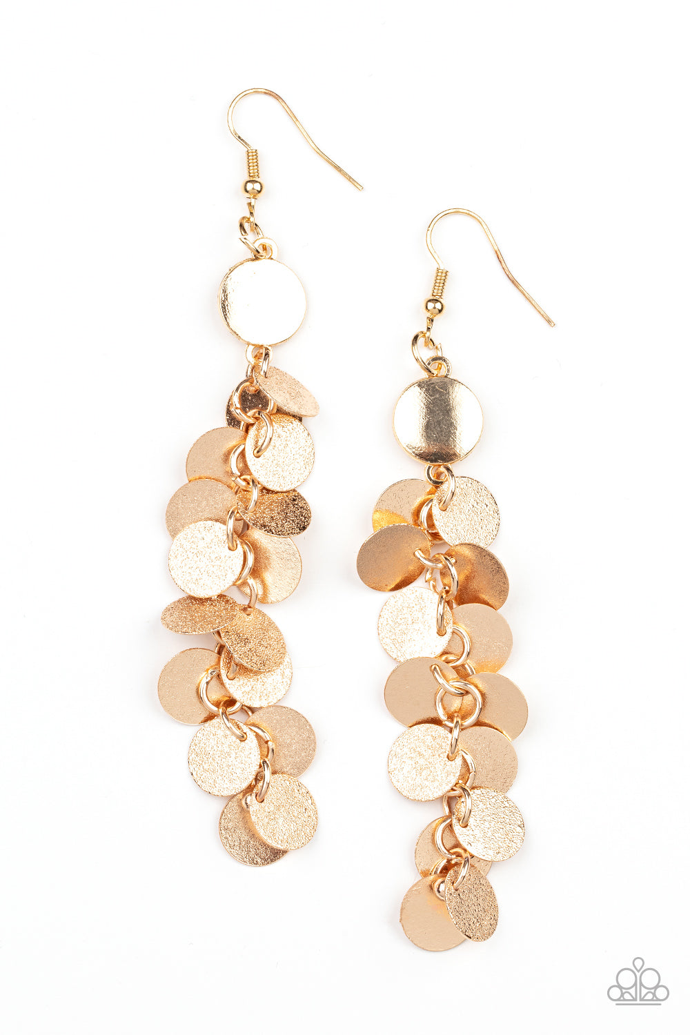 Game CHIME - Gold Hammered Shimmering Disc Earring Paparazzi E1240