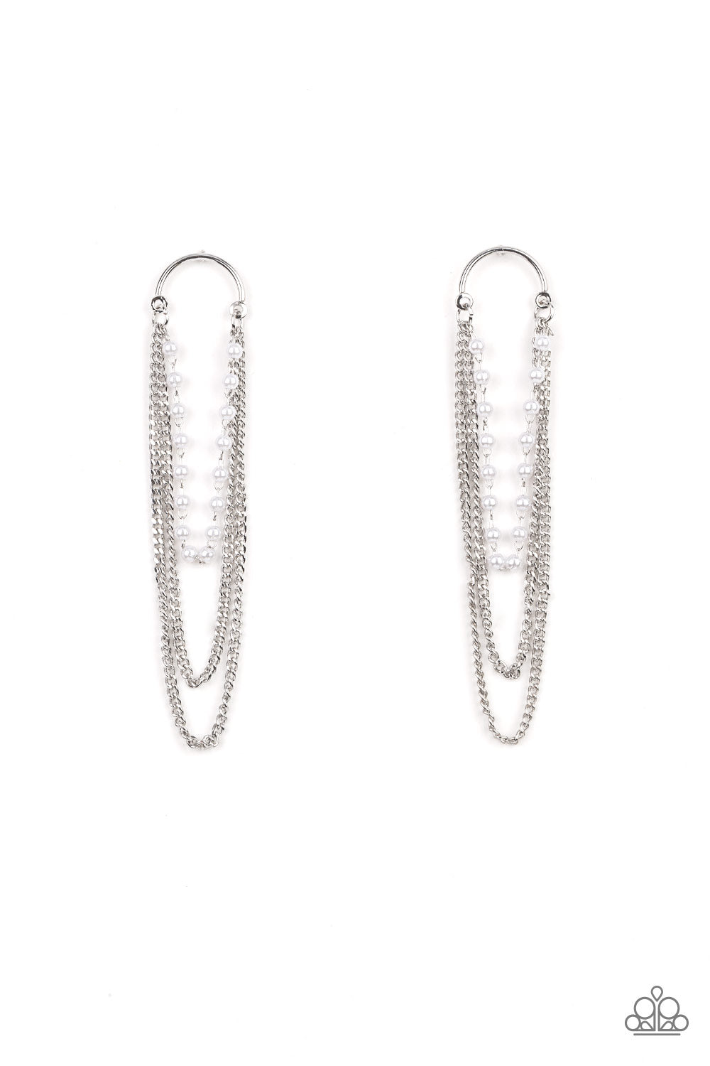 Vintage VIP - White Pearl Silver Chain Earring Paparazzi E0913