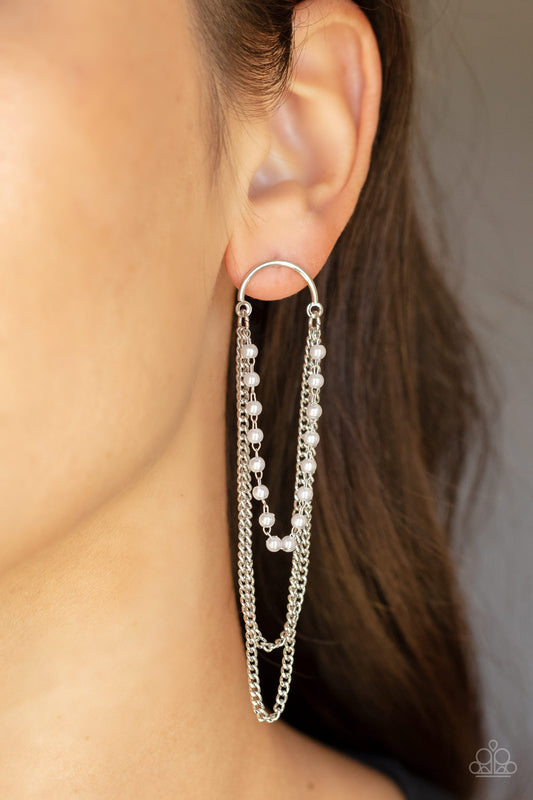 Vintage VIP - White Pearl Silver Chain Earring Paparazzi E0913