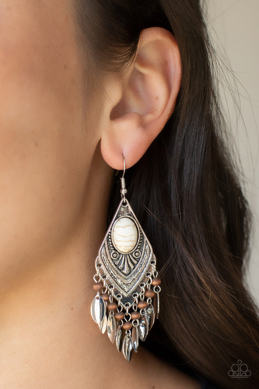 Earthy Etiquette - White Stone Santa Fe Style Earring Paparazzi E1626