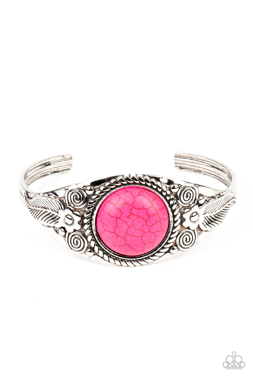 Whimsically Winslow - Pink Stone Silver Santa Fe Style Cuff Bracelet Paparazzi B0781