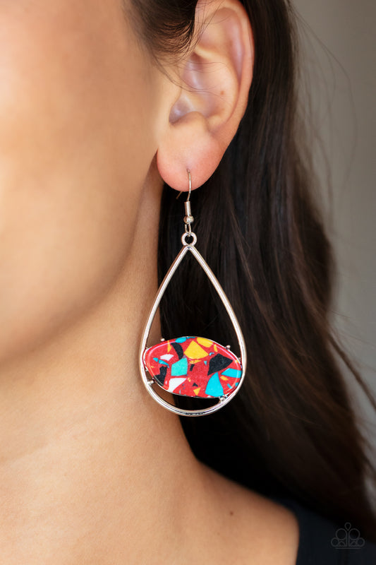 Tropical Terrazzo - Red Teardrop Terrazzo Stone Earring Paparazzi E0729