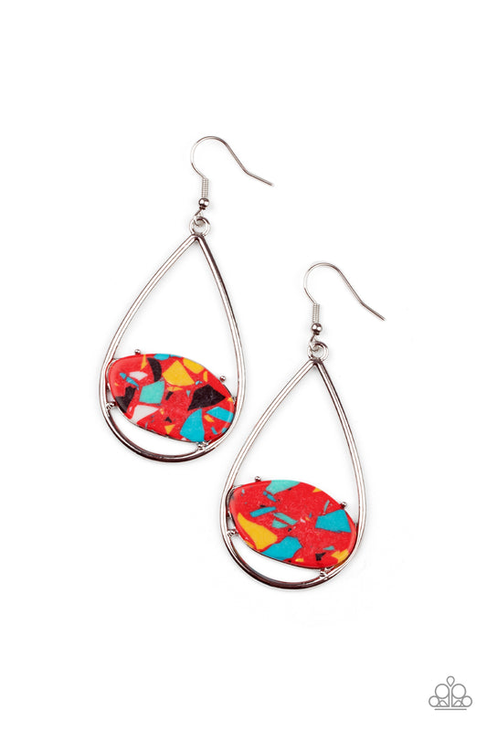 Tropical Terrazzo - Red Teardrop Terrazzo Stone Earring Paparazzi E0729