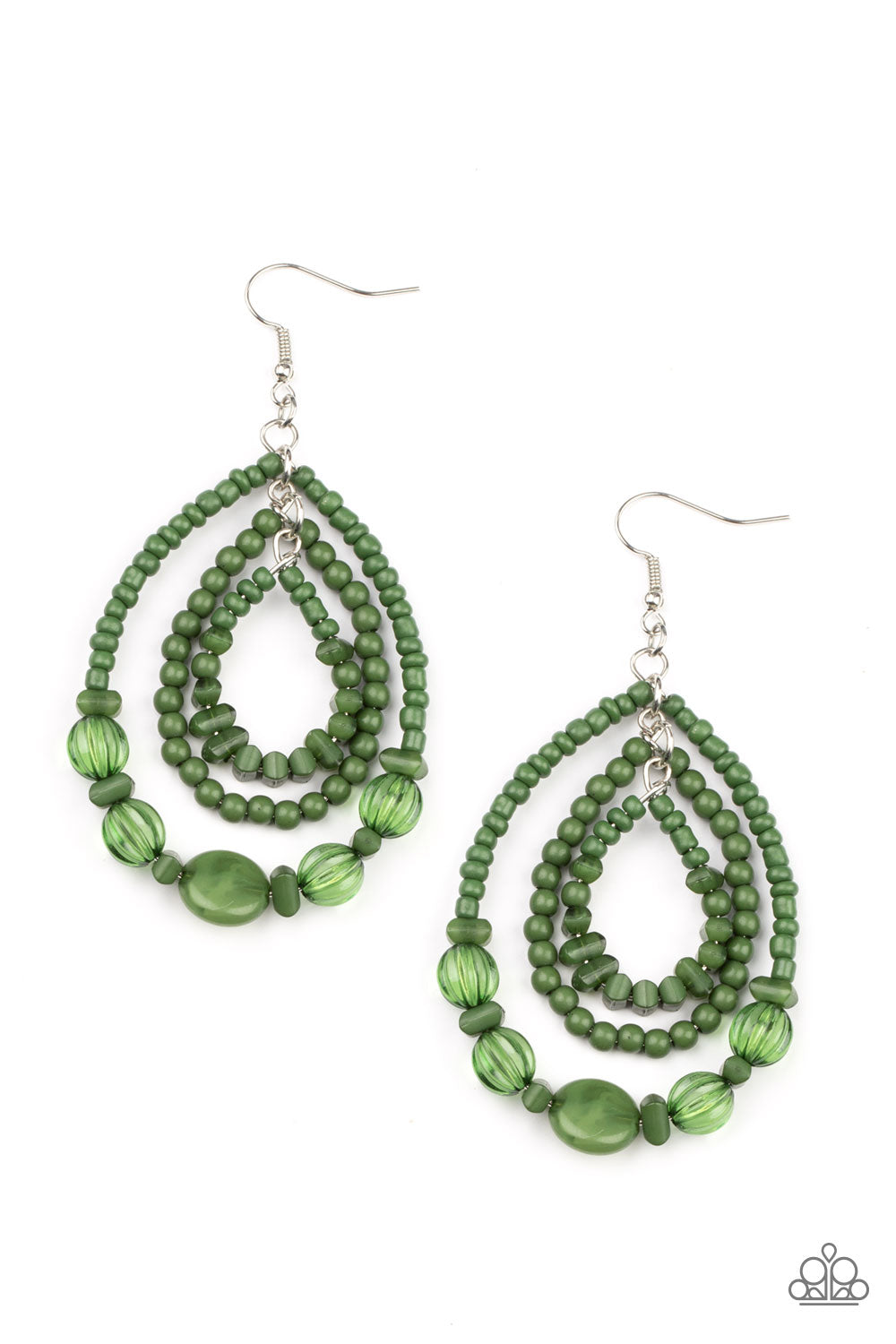 Prana Party - Green Stone Seed Bead Earring Paparazzi E0342