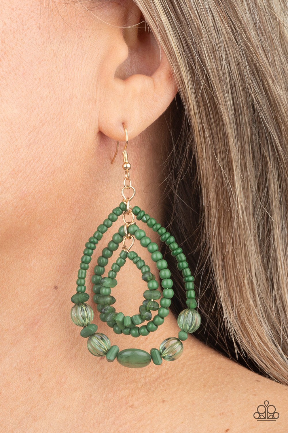 Prana Party - Green Stone Seed Bead Earring Paparazzi E0342