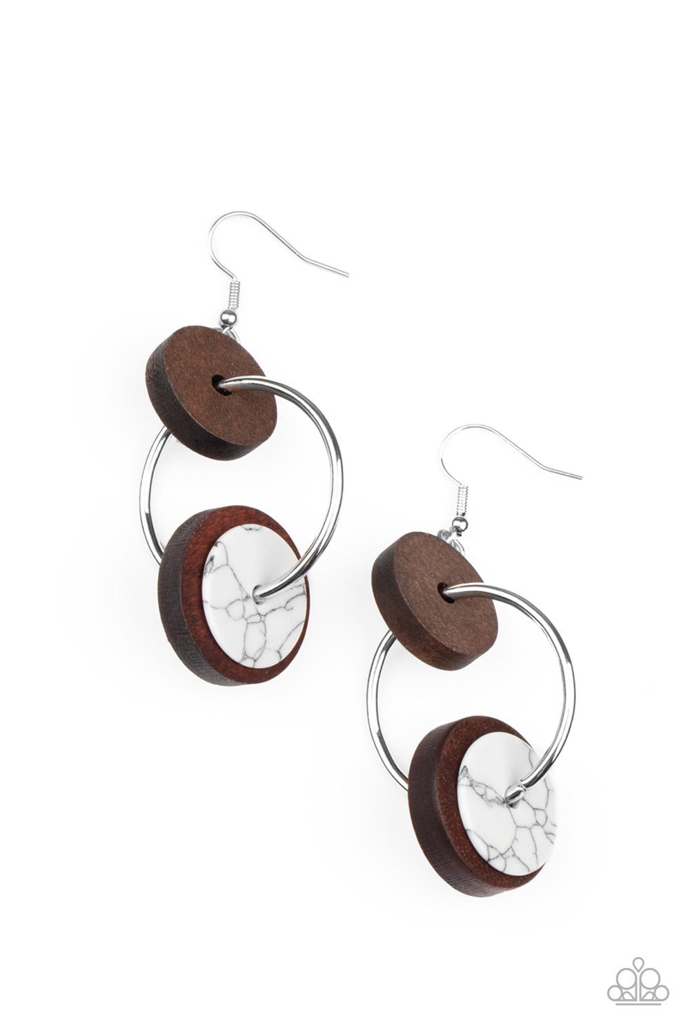 Artisanal Aesthetic - White And Brown Wood Earring Paparazzi E0029