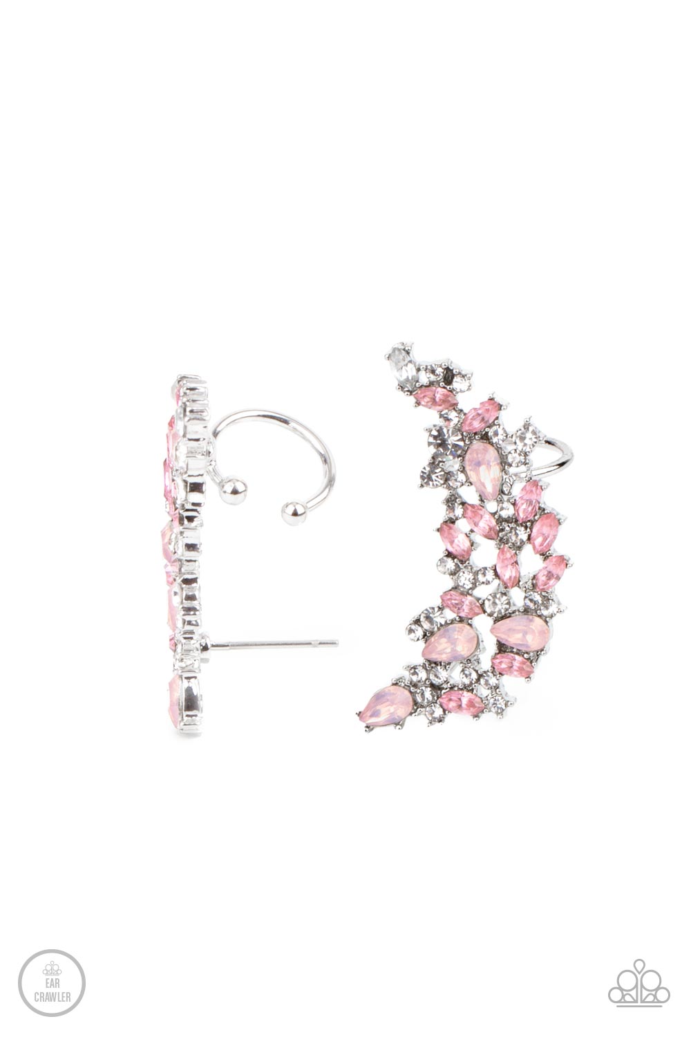 Prismatically Panoramic - Pink, White & Opal Rhinestone Ear Crawler Earring Paparazzi E1086