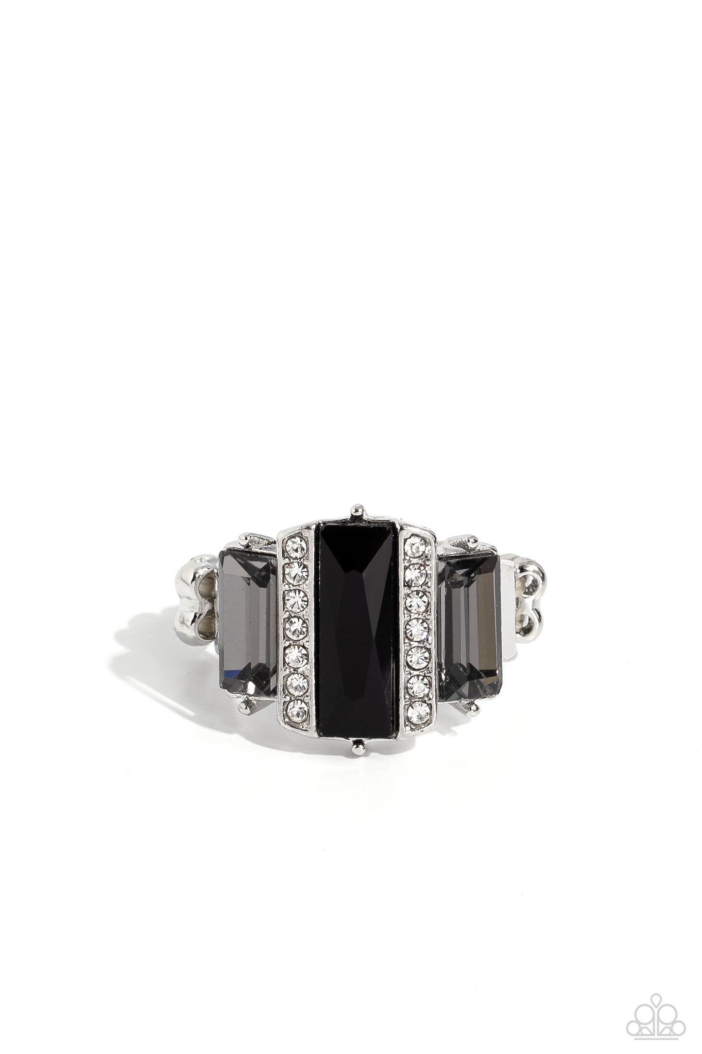 A GLITZY Verdict - Black Rhinestone Smoky Rhinestone Ring Paparazzi R0562