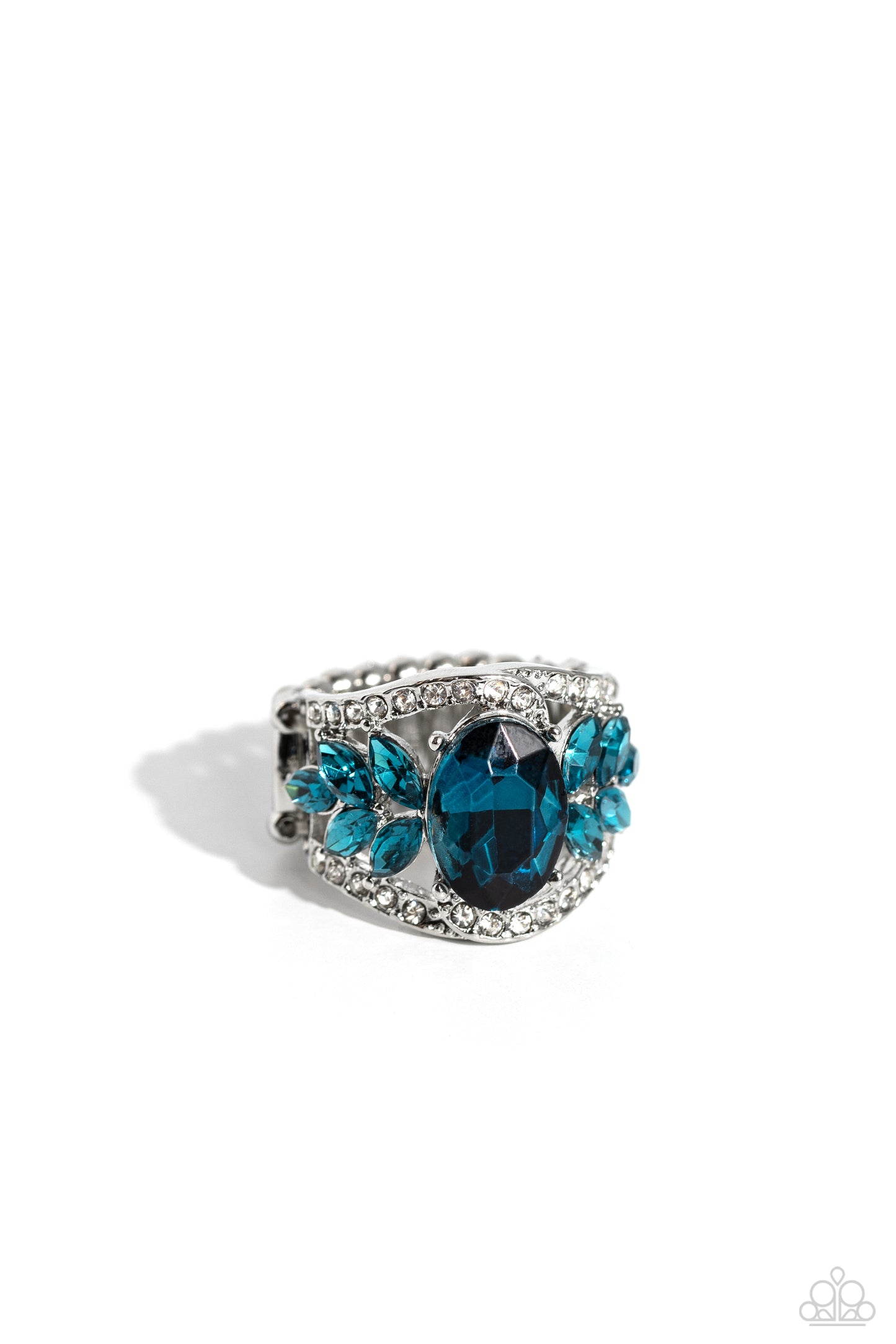 Cosmic Clique - Blue & White Rhinestone Ring Paparazzi R0202