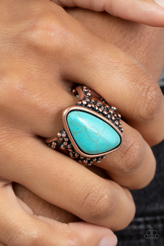 Soul Trek - Copper Blue Cracked Stone Ring Paparazzi R0298