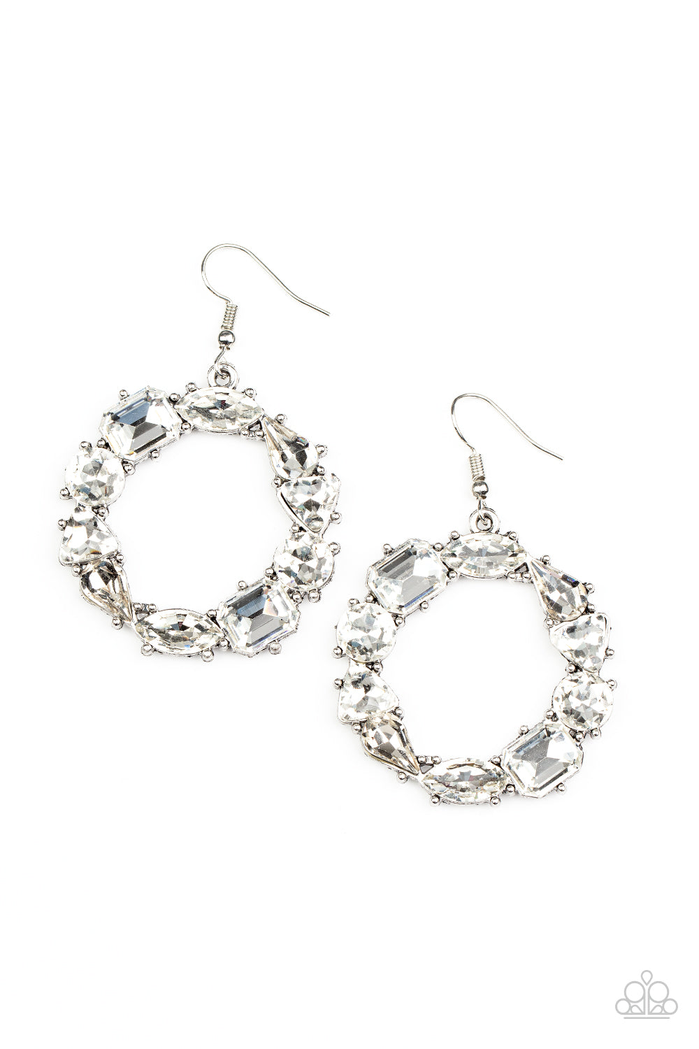 GLOWING in Circles - White Rhinestone Earring Paparazzi E0307