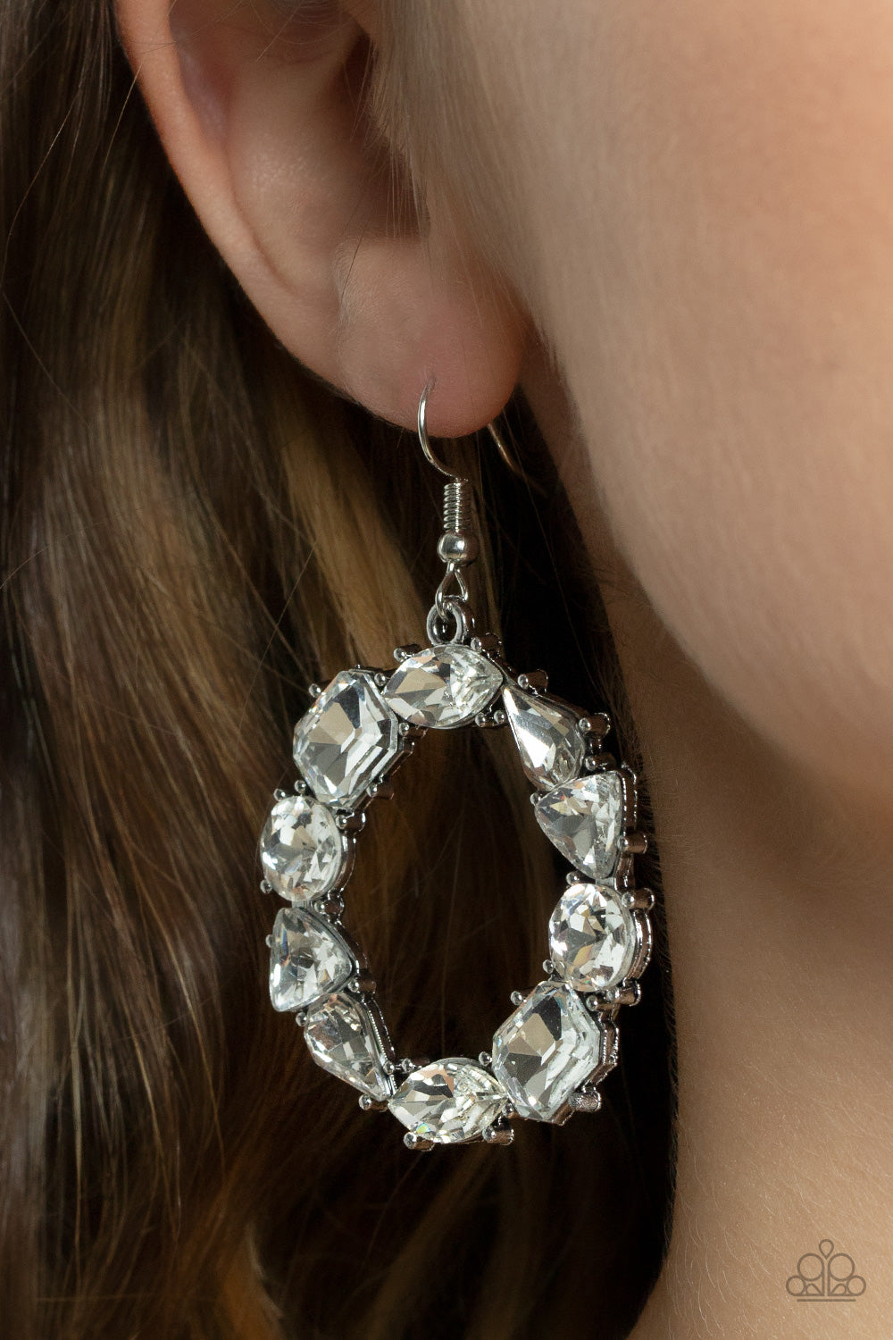 GLOWING in Circles - White Rhinestone Earring Paparazzi E0307