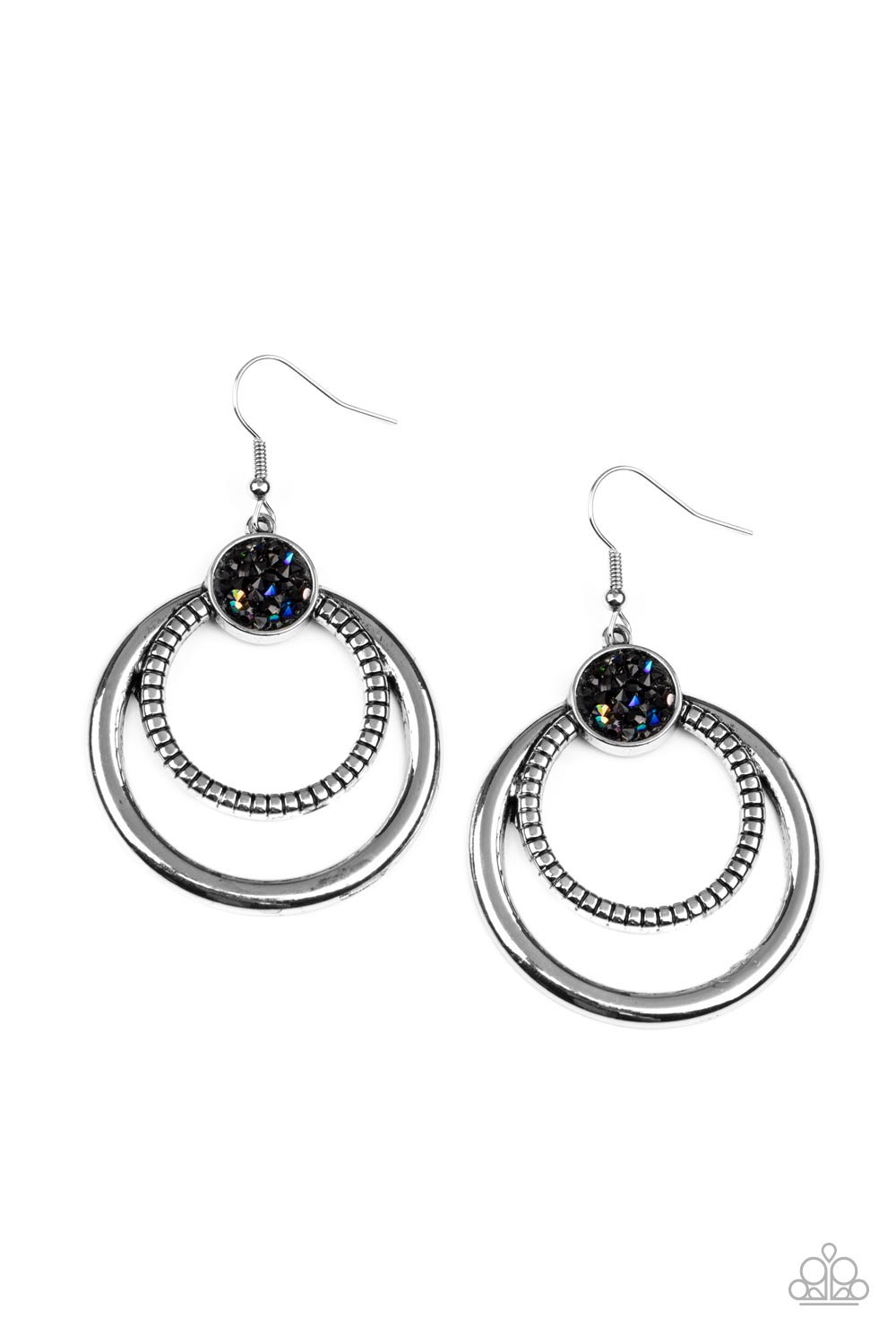 Spun Out Opulence - Multi Oil Spill and  Hematite Rhinestone Earring Paparazzi E0455