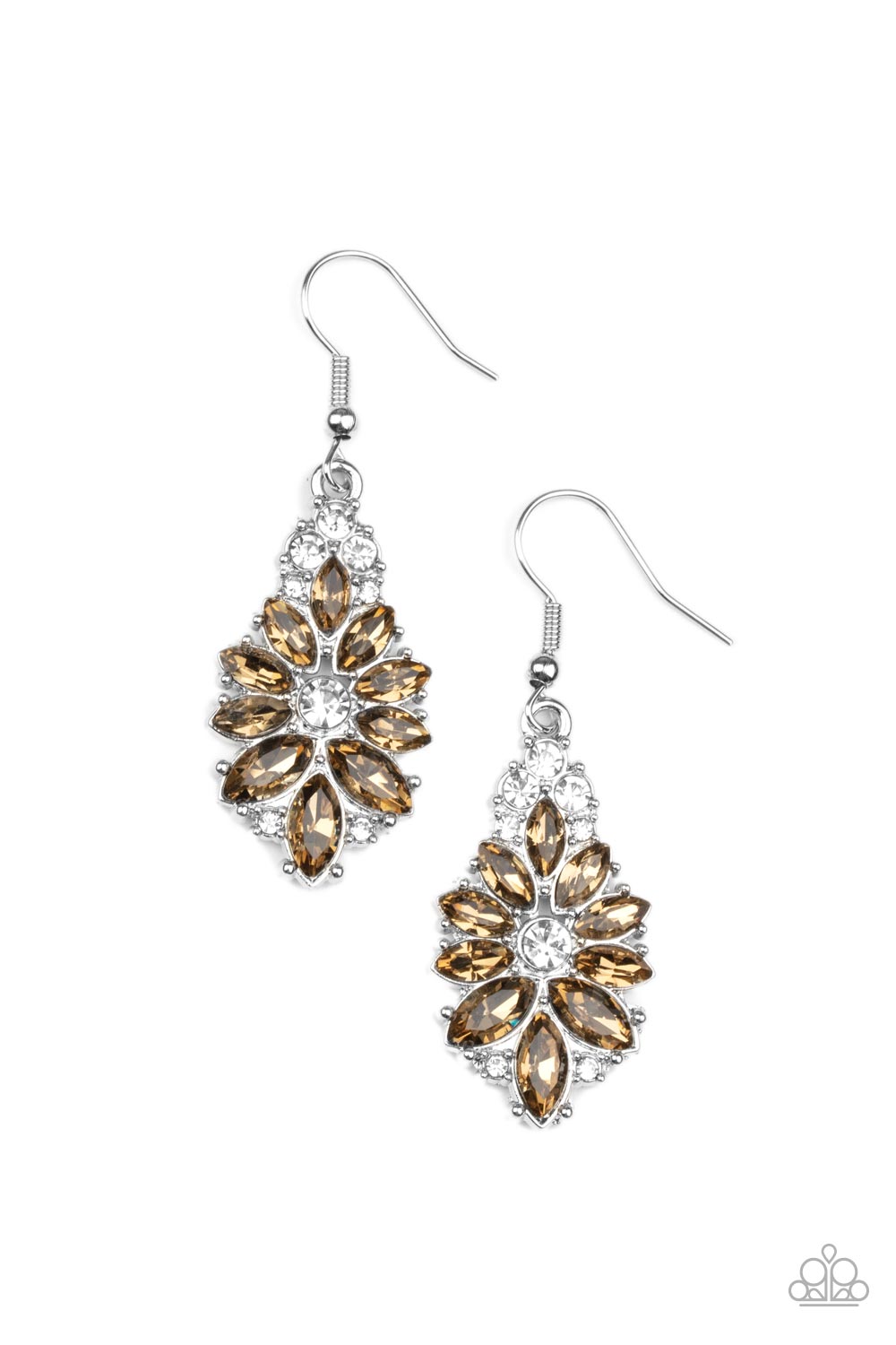 Gala Goddess - Brown Golden Topaz & White Rhinestone Earring Paparazzi E1280