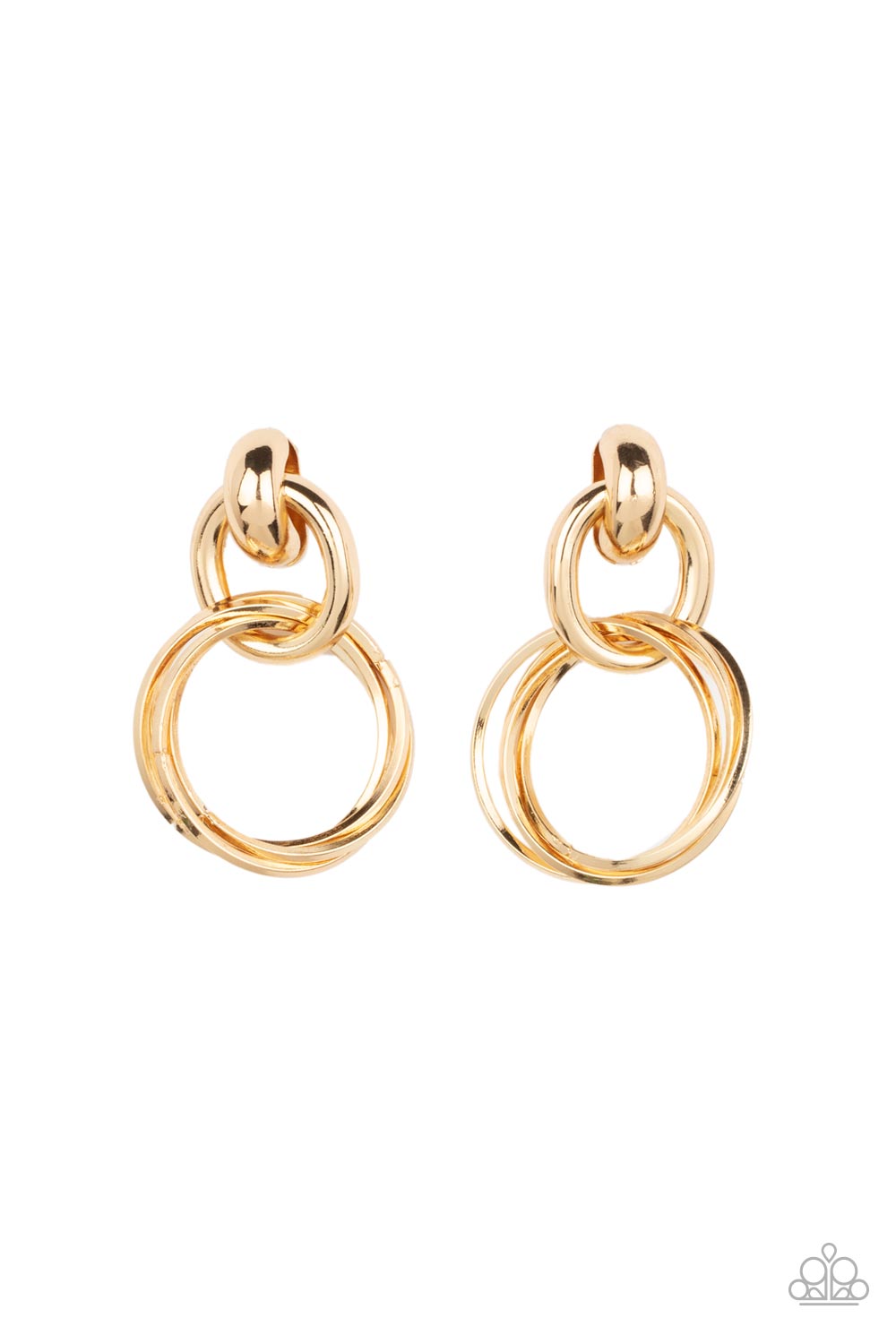 Dynamically Linked - Gold Post Back Earring Paparazzi E0408