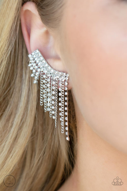 Thunderstruck Sparkle - White Rhinestone Ear Crawler Paparazzi E0700