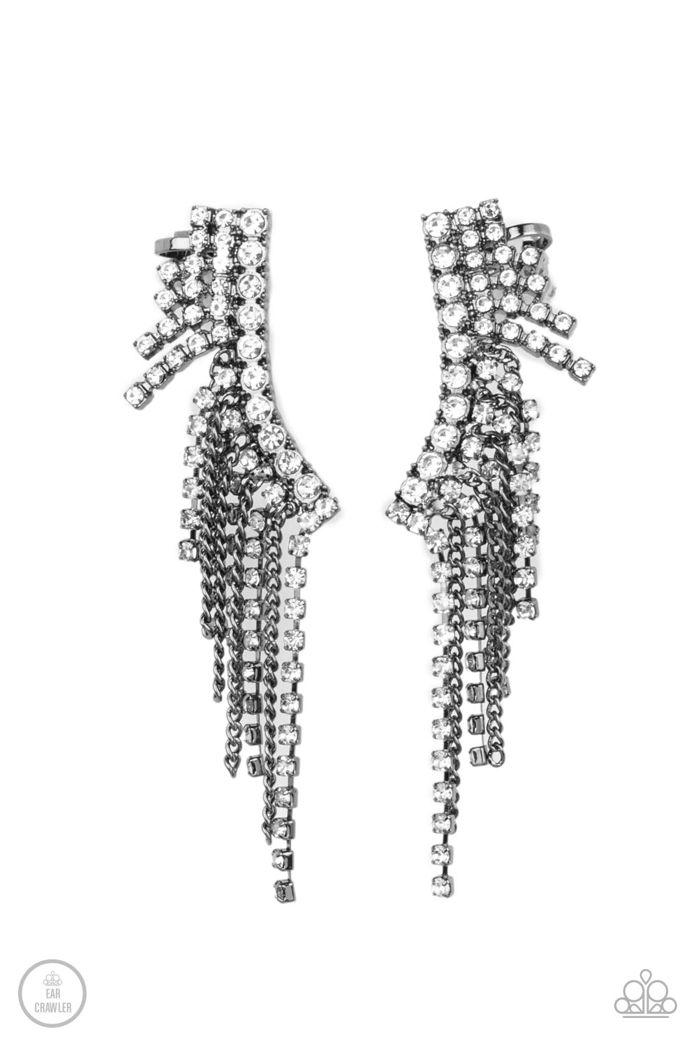 Thunderstruck Sparkle - Black Gunmetal Chain White Rhinestone Earring Paparazzi E0897