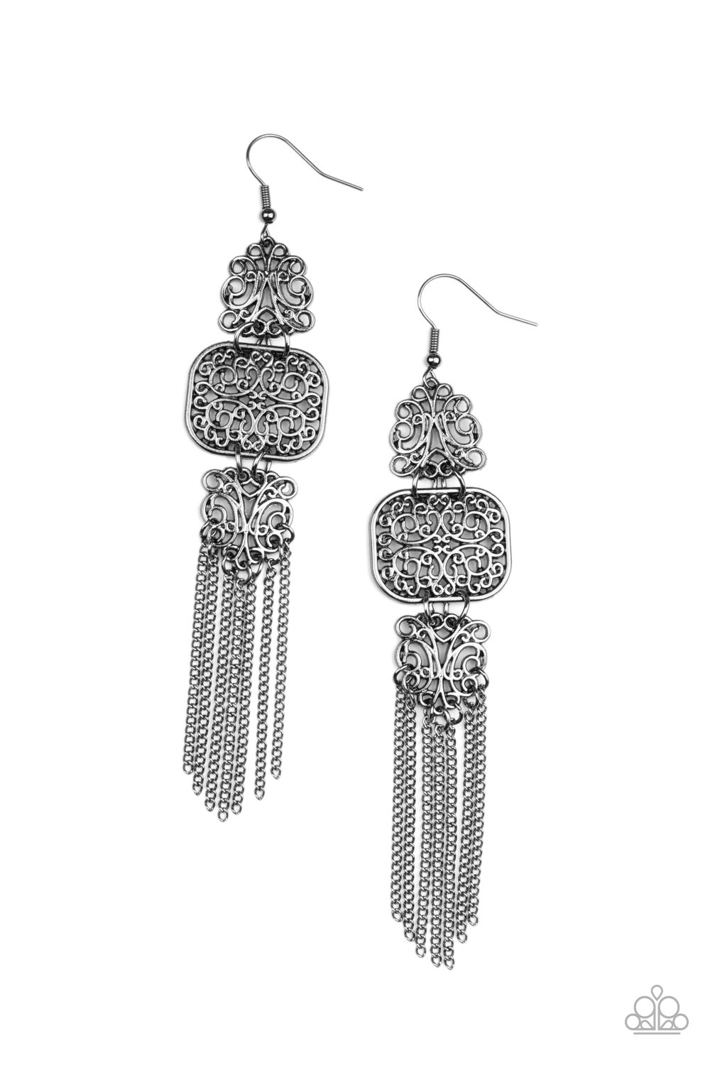 Eastern Elegance - Black Filigree Earring Paparazzi E0677