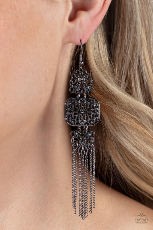 Eastern Elegance - Black Filigree Earring Paparazzi E0677