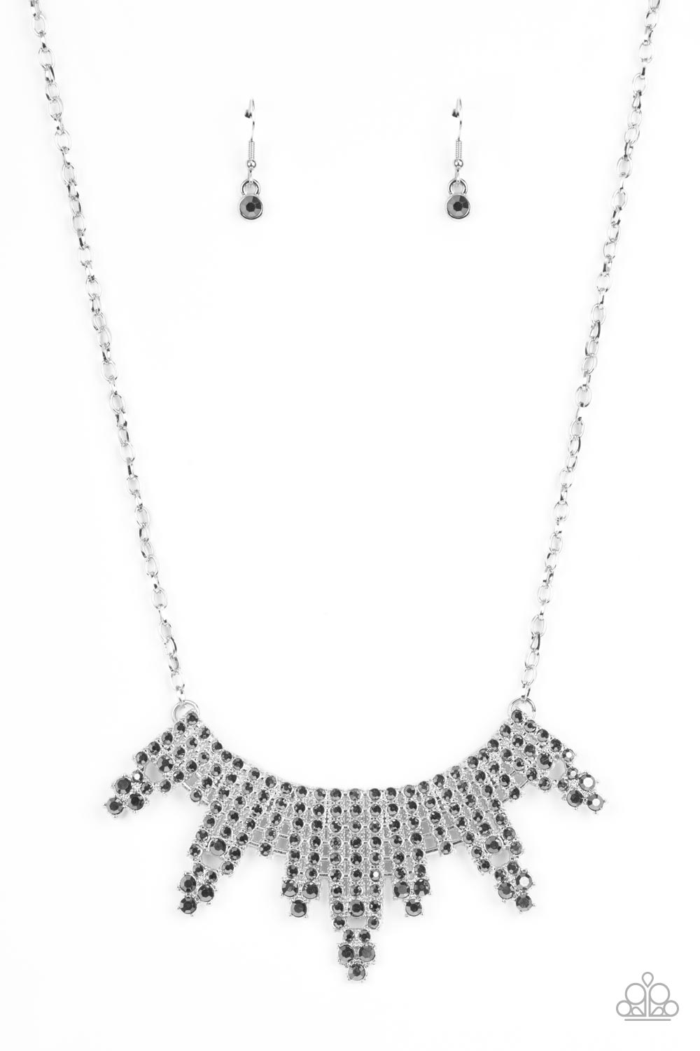 Skyscraping Sparkle - Silver Hematite Rhinestone Necklace Paparazzi N1939