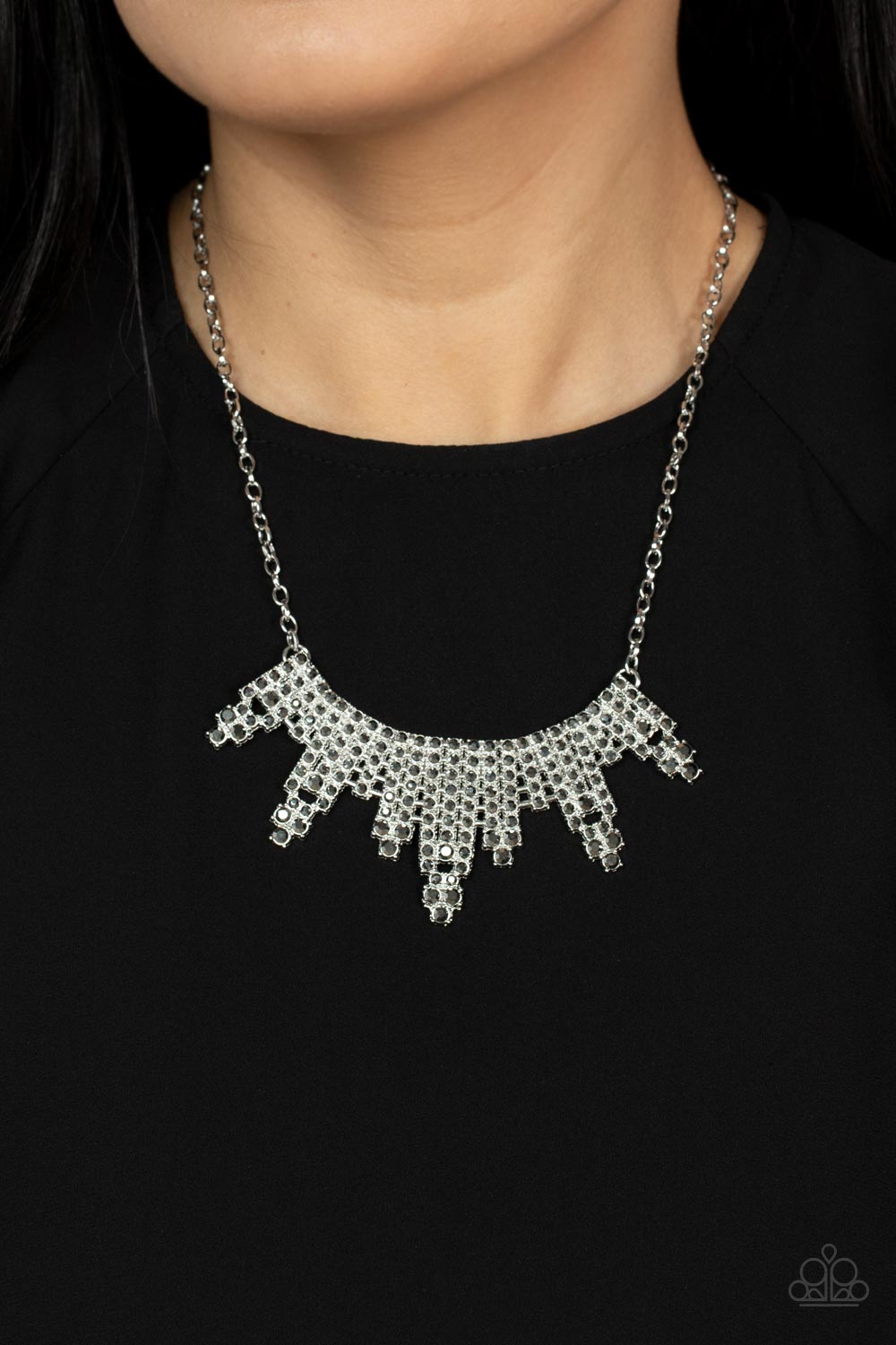 Skyscraping Sparkle - Silver Hematite Rhinestone Necklace Paparazzi N1939