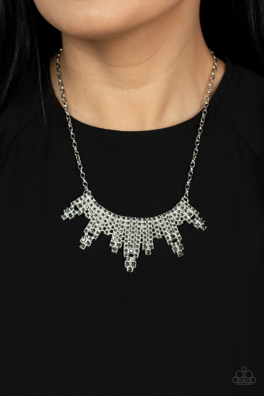 Skyscraping Sparkle - Silver Hematite Rhinestone Necklace Paparazzi N1939