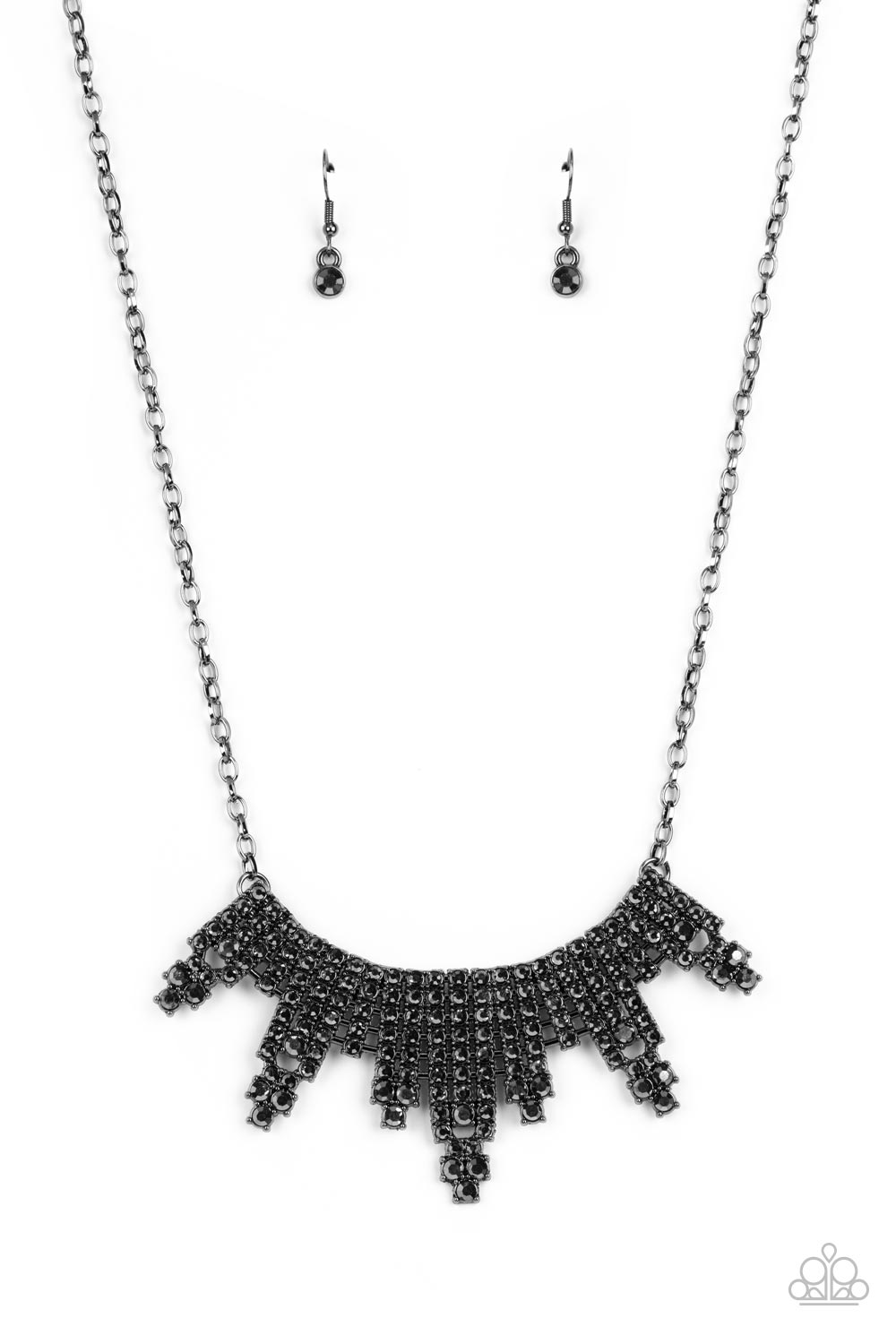 Skyscraping Sparkle - Black Gunmetal Hematite Rhinestone Necklace Paparazzi N1940