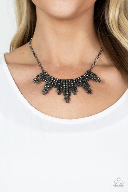 Skyscraping Sparkle - Black Gunmetal Hematite Rhinestone Necklace Paparazzi N1940