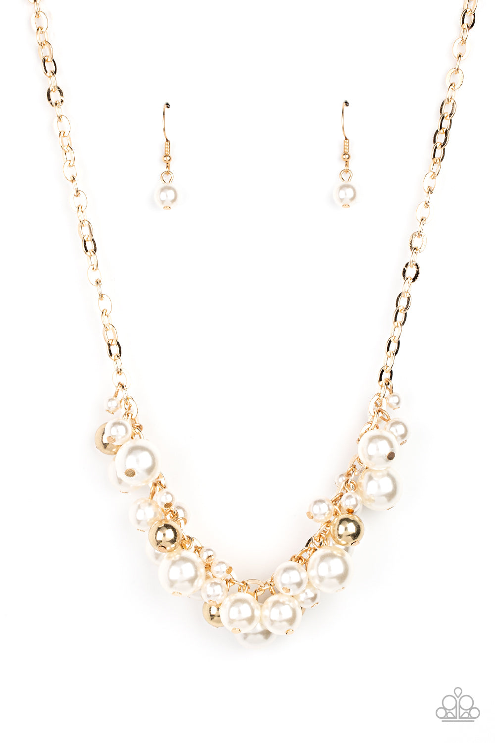 Classical Culture - Gold Bead And White Pearl Necklace Paparazzi N1184