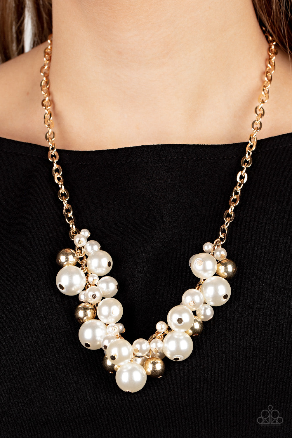 Classical Culture - Gold Bead And White Pearl Necklace Paparazzi N1184