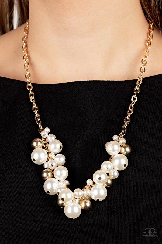 Classical Culture - Gold Bead And White Pearl Necklace Paparazzi N1184