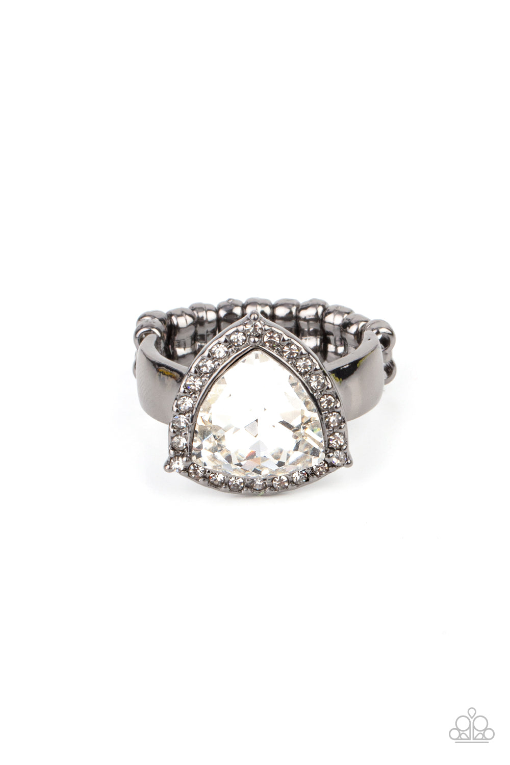 Tour de Timeless - Black Gunmetal Frame White Trilliant Cut Rhinestone Ring Paparazzi R0431