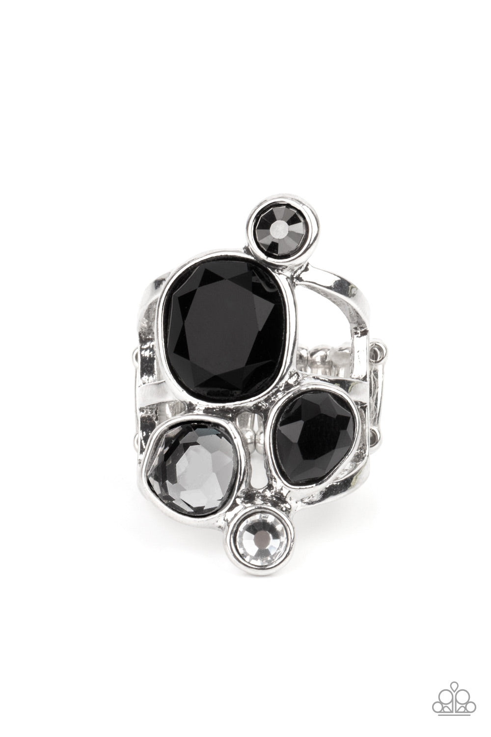 Demandingly Duchess - Black Hematite White Gem Ring Paparazzi R0293