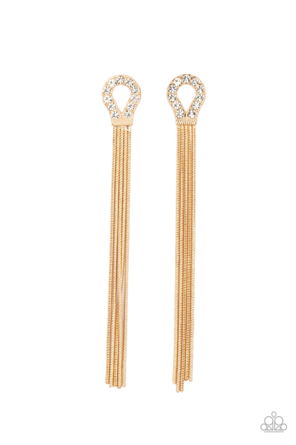 Dallas Debutante - Gold Chain White Rhinestone Earring Paparazzi E0675