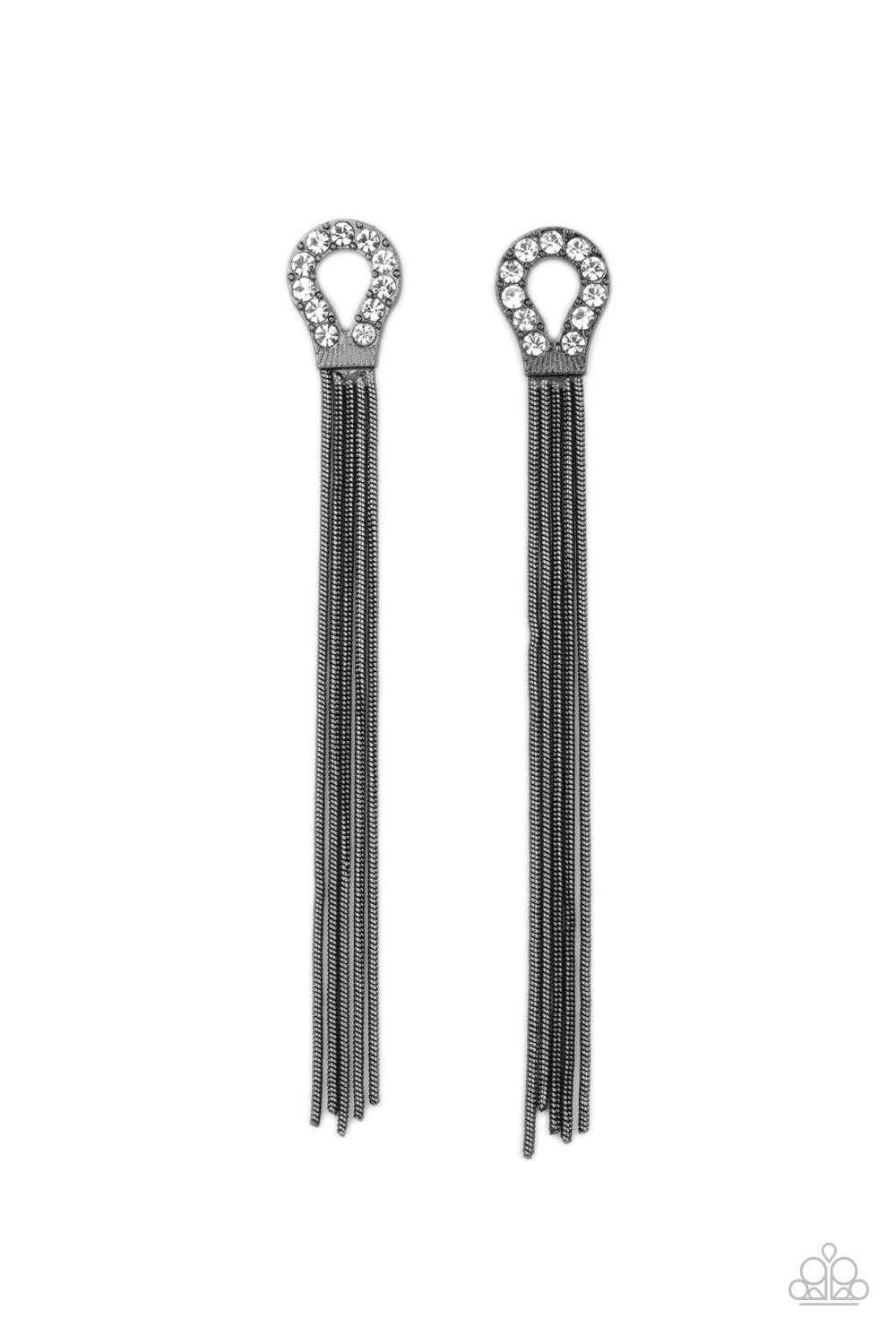 Dallas Debutante - Black Chain White Rhinestone Earring Paparazzi E0564