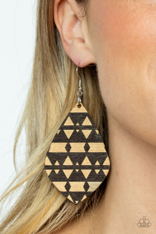 Zimbabwe Zoo - Brown Wooden Geometric Tribal Earring Paparazzi E1647