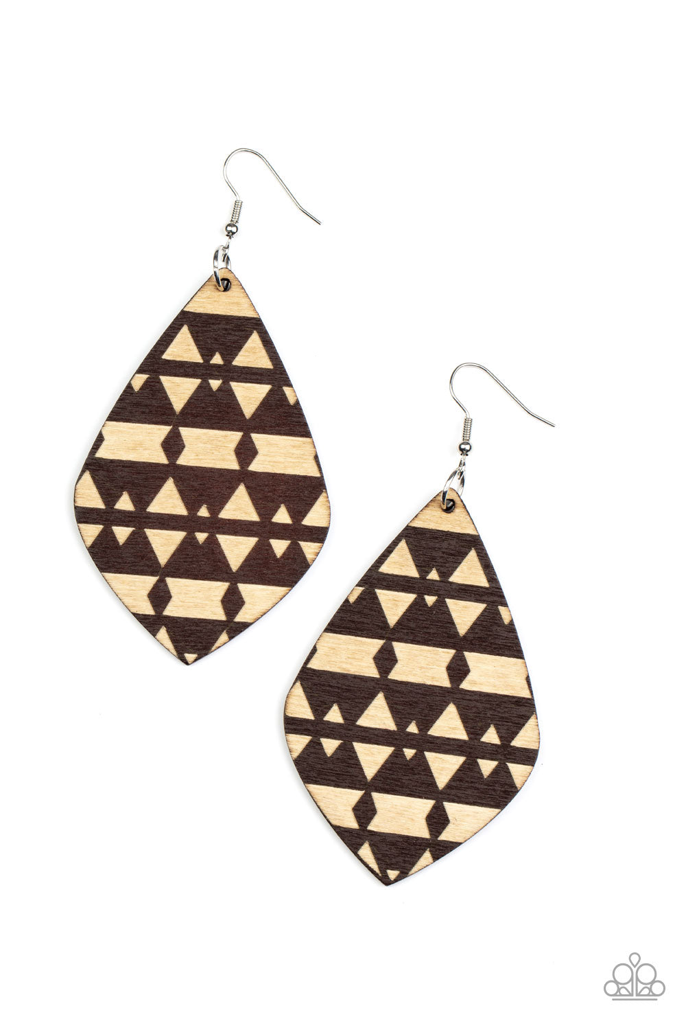 Zimbabwe Zoo - Brown Wooden Geometric Tribal Earring Paparazzi E1647