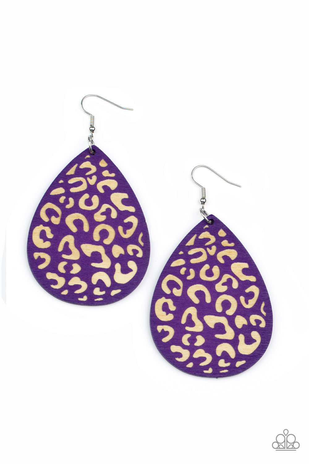 Suburban Jungle - Purple Wooden Cheetah Print Teardrop Earring Paparazzi E1057
