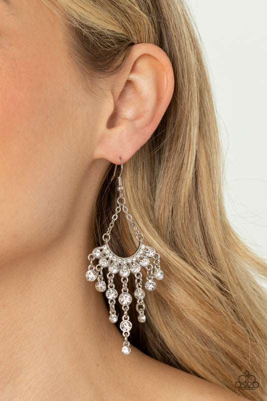 Commanding Candescence - White Rhinestone Chandelier Earring Paparazzi E1281