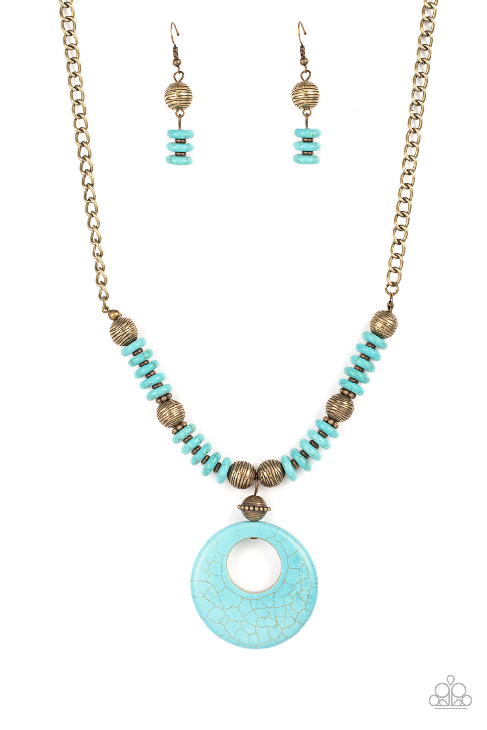 Oasis Goddess - Brass Blue Turquoise Stone Santa Fe Style Necklace Paparazzi N0574