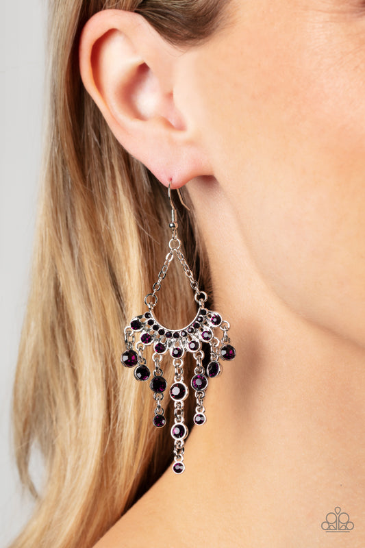 Commanding Candescence - Purple Rhinestone Chandelier Earring Paparazzi E1051