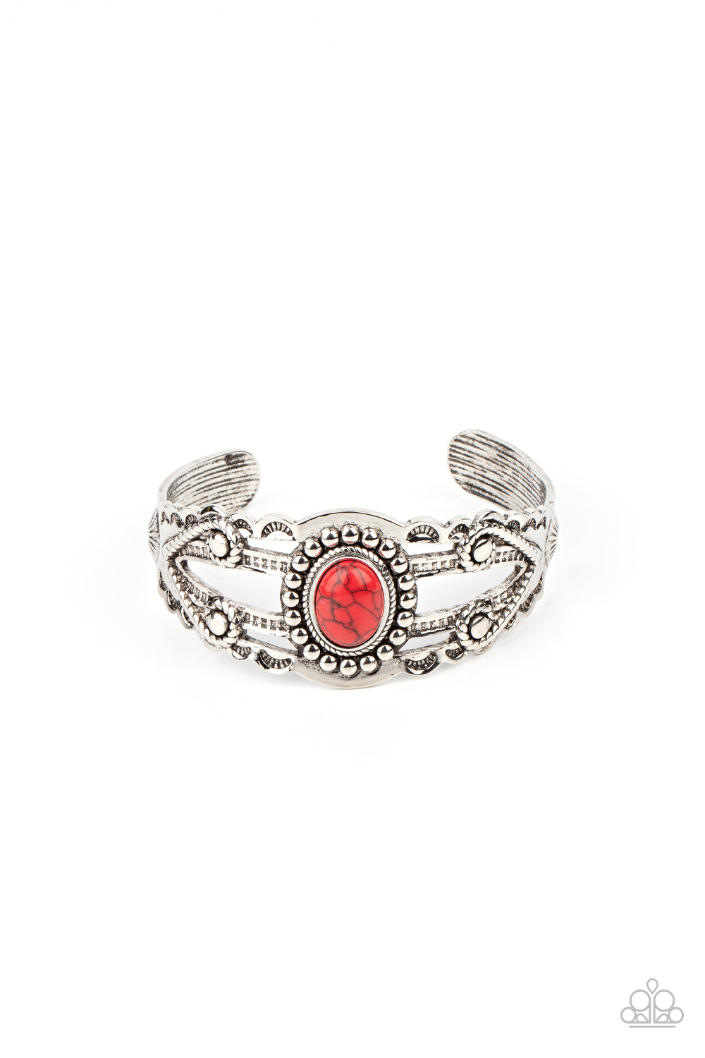 Sonoran Soul Searcher - Red Stone Silver Santa Fe Style Cuff Bracelet Paparazzi B1000