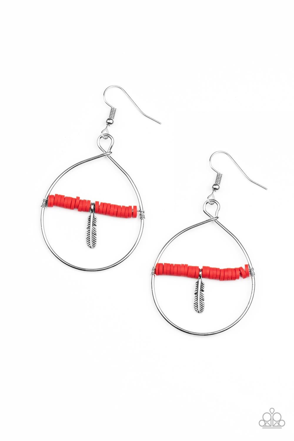 Free Bird Freedom - Red Silver Feather Earring E0638