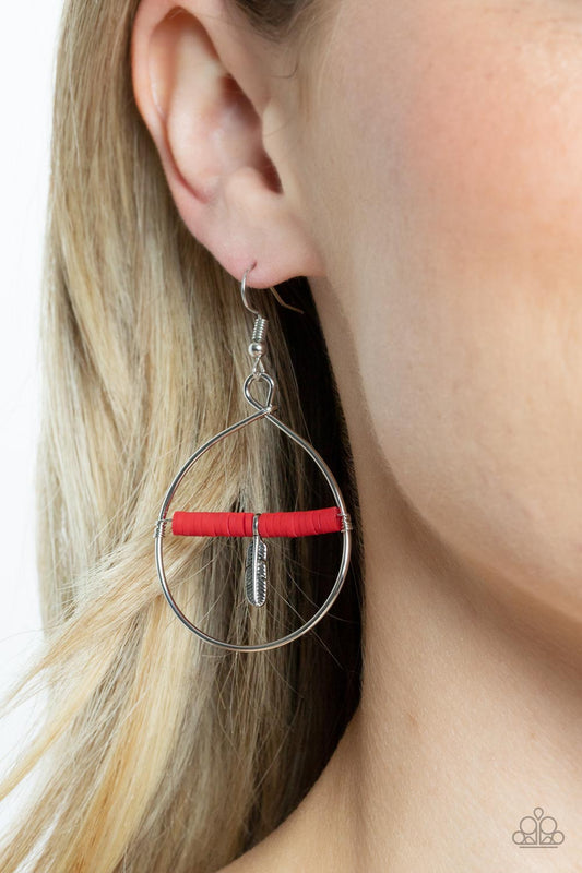 Free Bird Freedom - Red Silver Feather Earring E0638