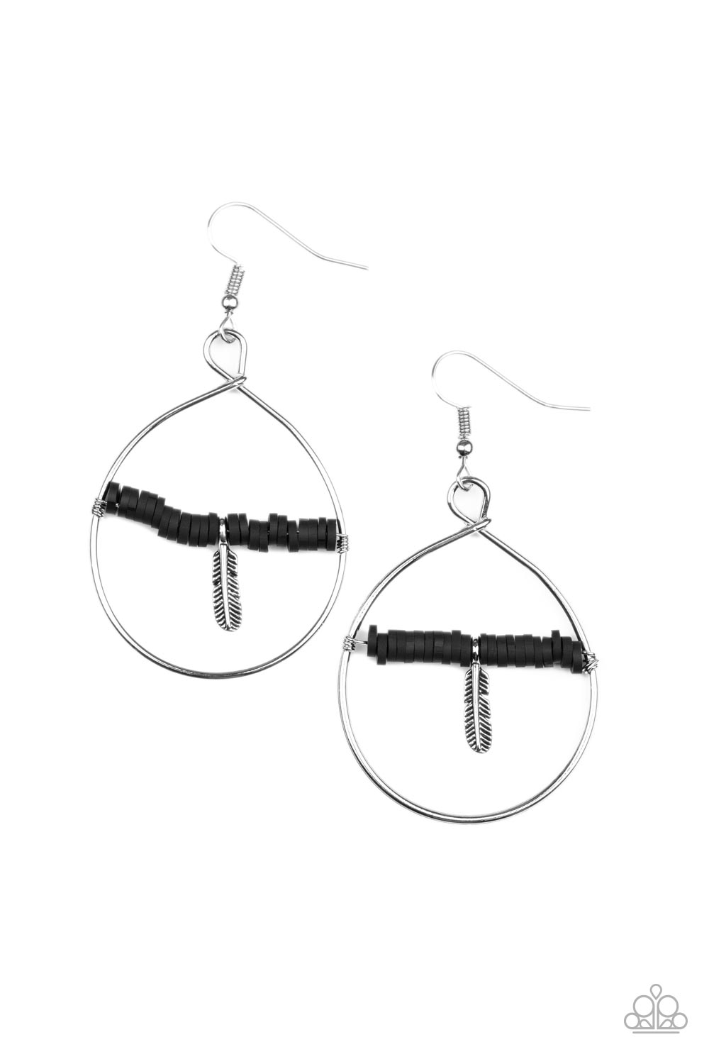 Free Bird Freedom - Black Silver Feather Earring Paparazzi E0697