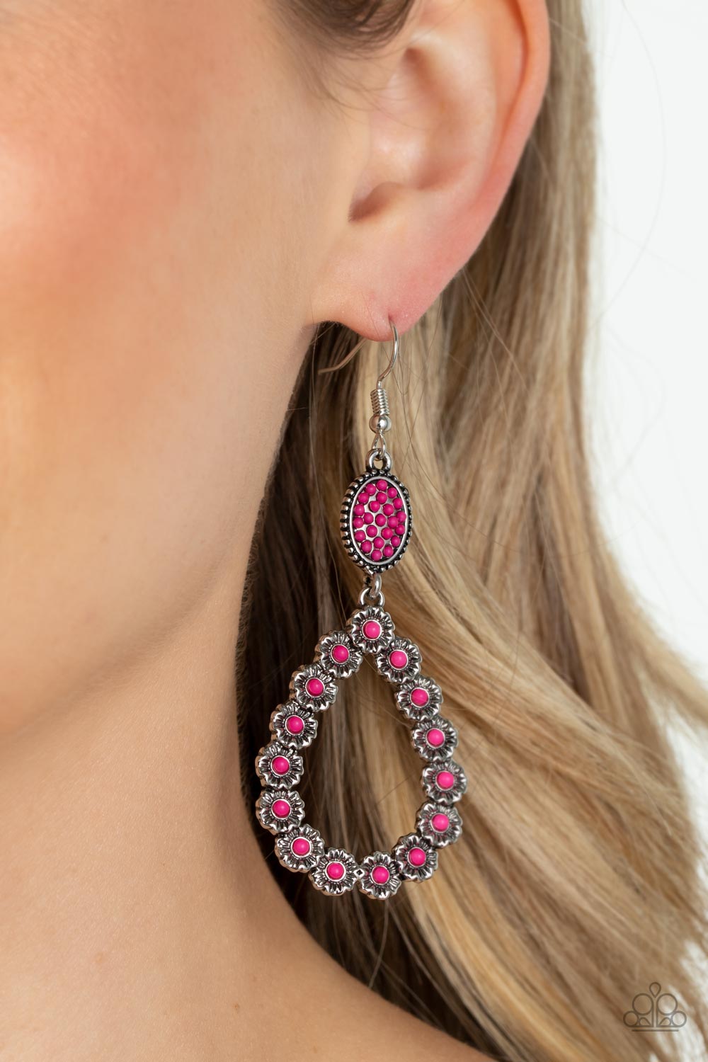 Farmhouse Fashion Show - Pink Fuchsia Fedora Bead Teardrop Earring Paparazzi E1621