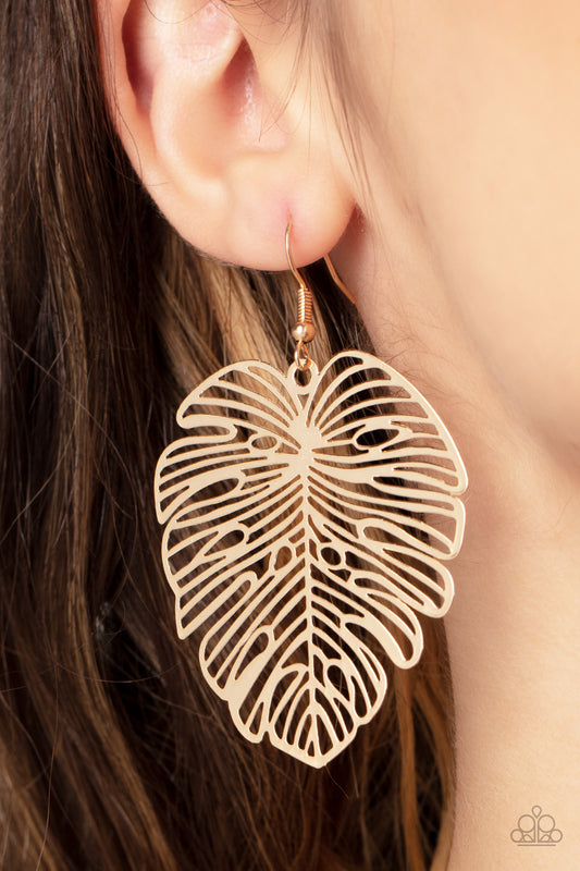 Palm Palmistry - Gold Palm Leaf Earring Paparazzi E0652