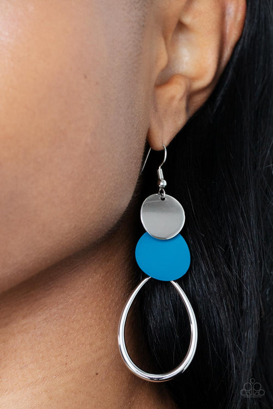 Retro Reception - Blue, Mykonos Blue & Silver Teardrop Frame Earring Paparazzi E1168