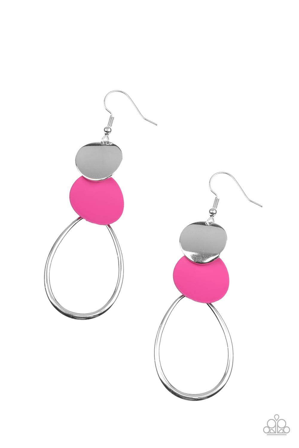 Retro Reception - Pink Fuchsia Fedora And Silver Teardrop Frame Earring Paparazzi E0966